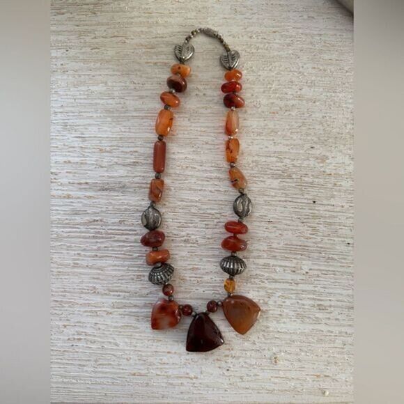 VTG Handmade Orange Carnelian Stone Silver Necklace - Picture 3 of 7